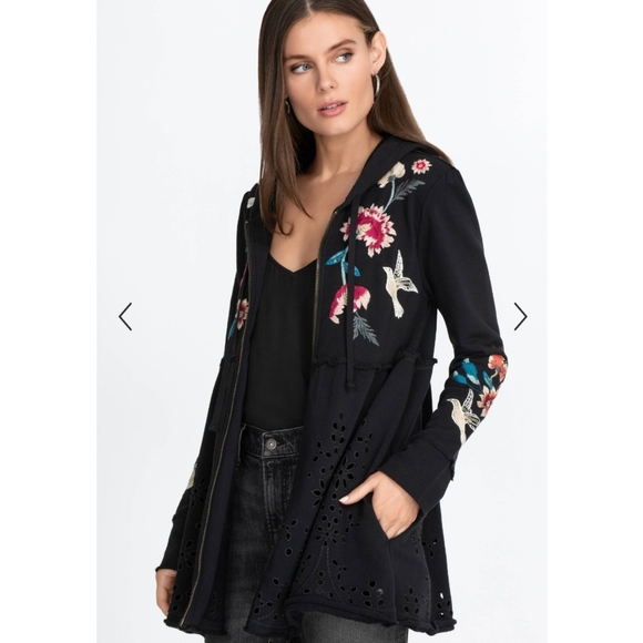 Johnny Was Floral Junia French Terry Cotton Zip Up Hoodie Jacket - Picture 3 of 15